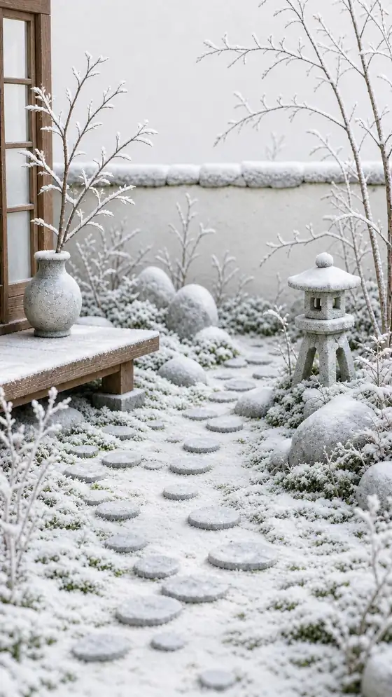 雪の積もる冬の庭